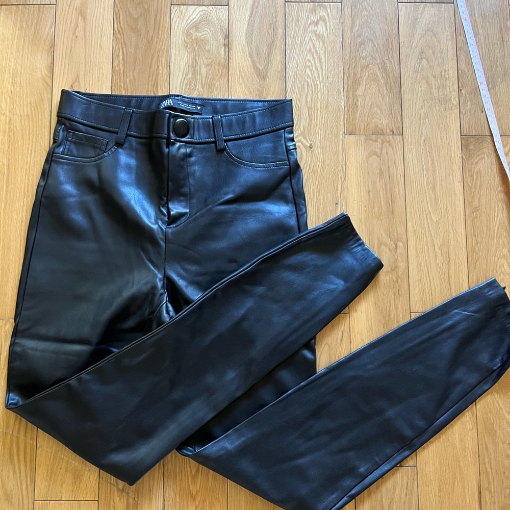Zara Black Leather-Style Trousers